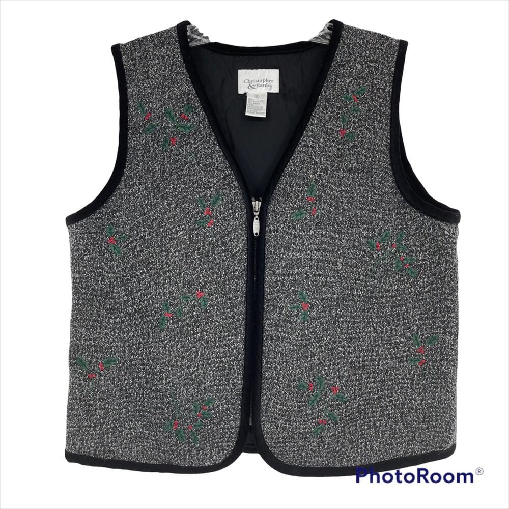 Christopher & Banks Holiday Christmas Sweater Vest Small Preppy Holiday Party